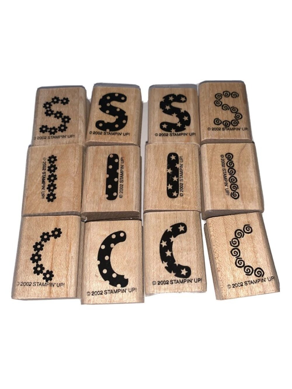 Stampin Up 2002 Alpha Builders Set 12 Stars Dots Swirls Flowers 12 Stamps